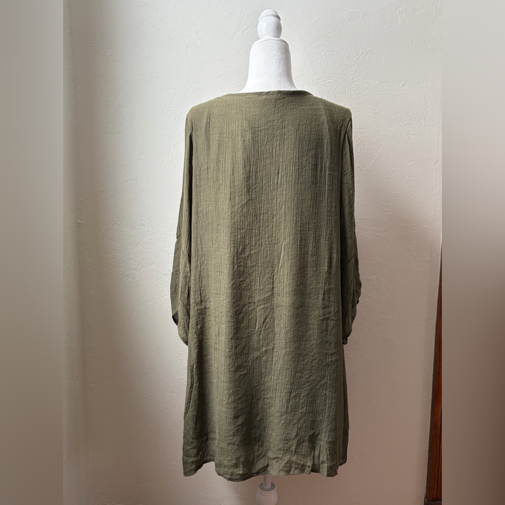 Indigo Rose Olive Green Gauze Tunic Dress Crochet Lace Neckline 2X - Picture 7 of 8